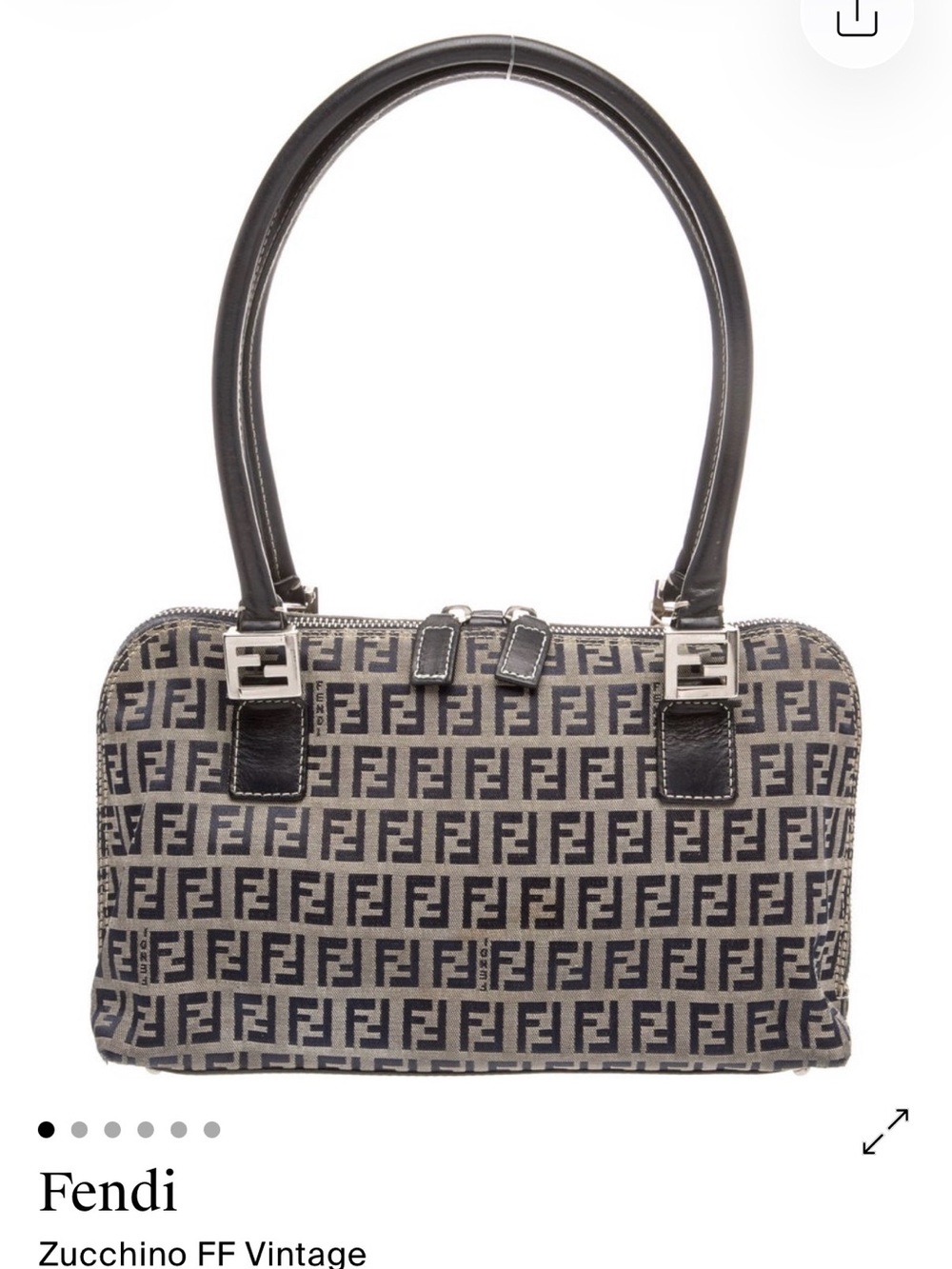 Fendi Zucchino FF Shoulder Bag in Navy and Grey/Beige